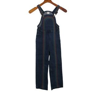 Hanna Andersson Rainbow Stitch Denim Overalls Girls Size 6-7 120cm